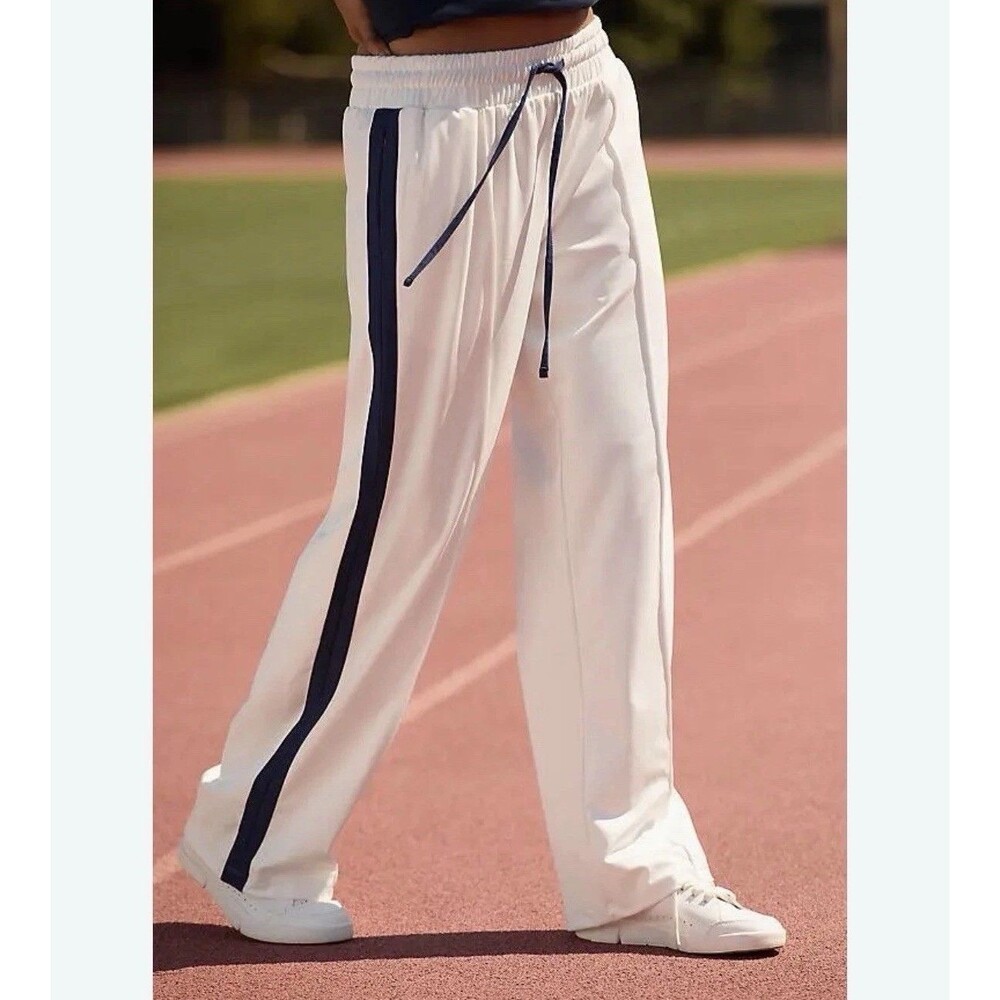 ANTHROPOLOGIE Daily Practice Women’s Side Stripe Navy White Track Pants Size S